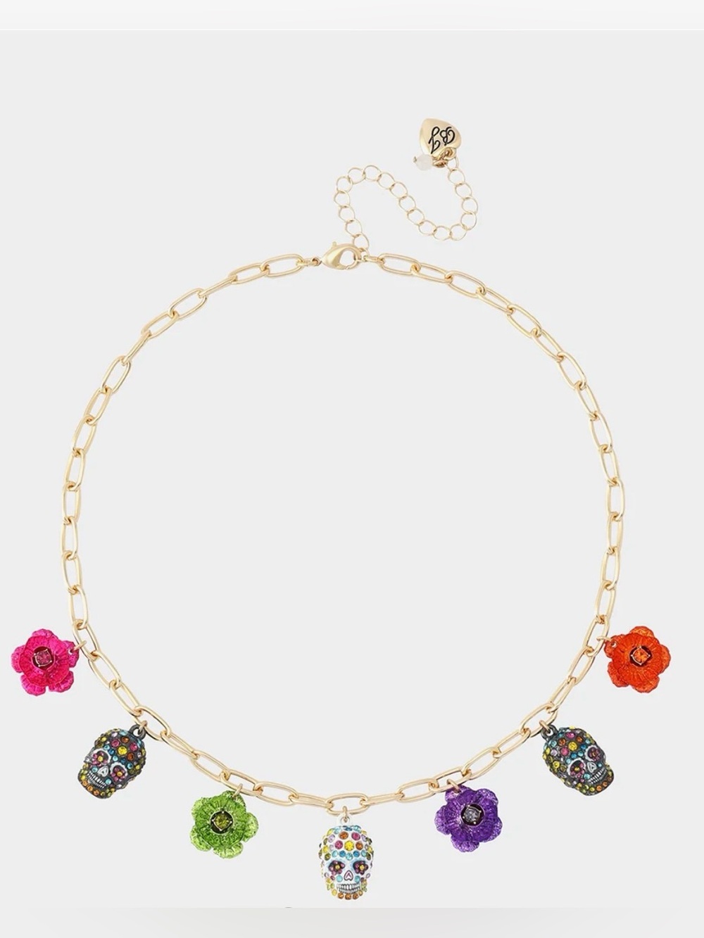 Betsey Johnson Skull Station multi charms necklace